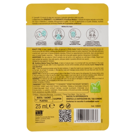 Malizia Bon Bons Shining bright maschera viso in tessuto 25 mL